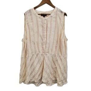 Lane Bryant Womens 28 Cream Pink Striped Button Front Sleeveless Peplum Blouse
